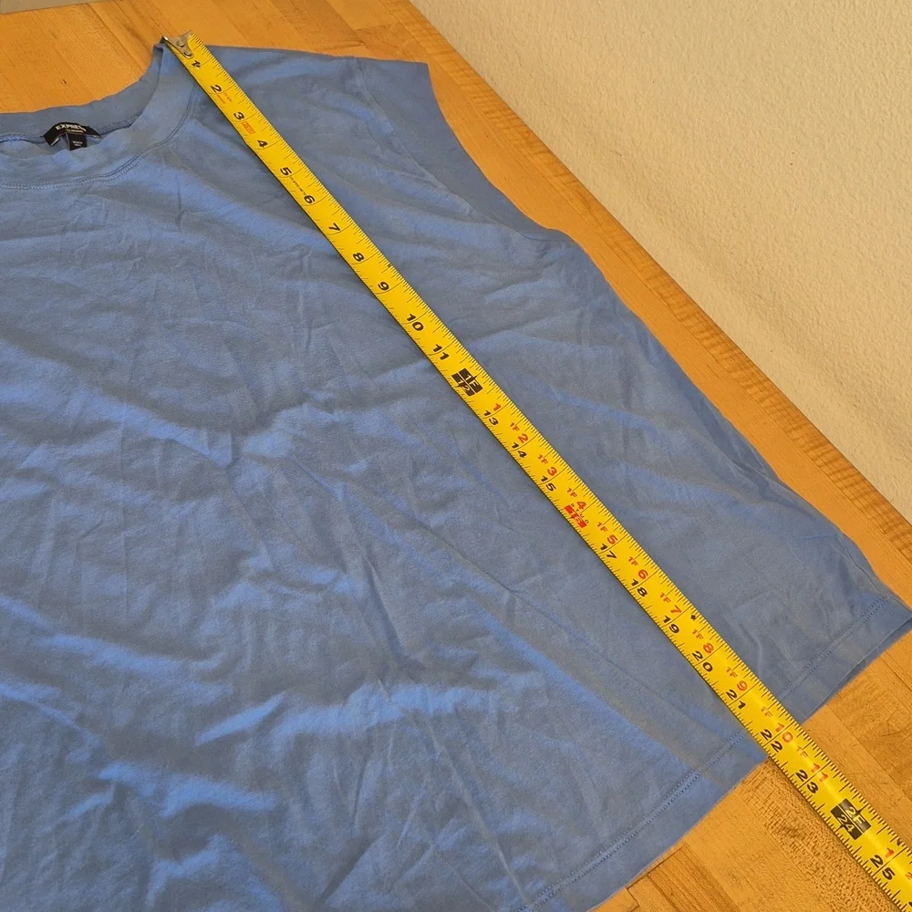 Express Blue Skimming Capped Sleeves Shirt - Picture 5 of 8